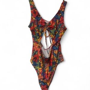 Tropical One-Piece Cutout Swimsuit